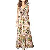 WOOSEA Women Sleeveless Deep V Neck Mesh Loose Plain Long Maxi Casual Dress