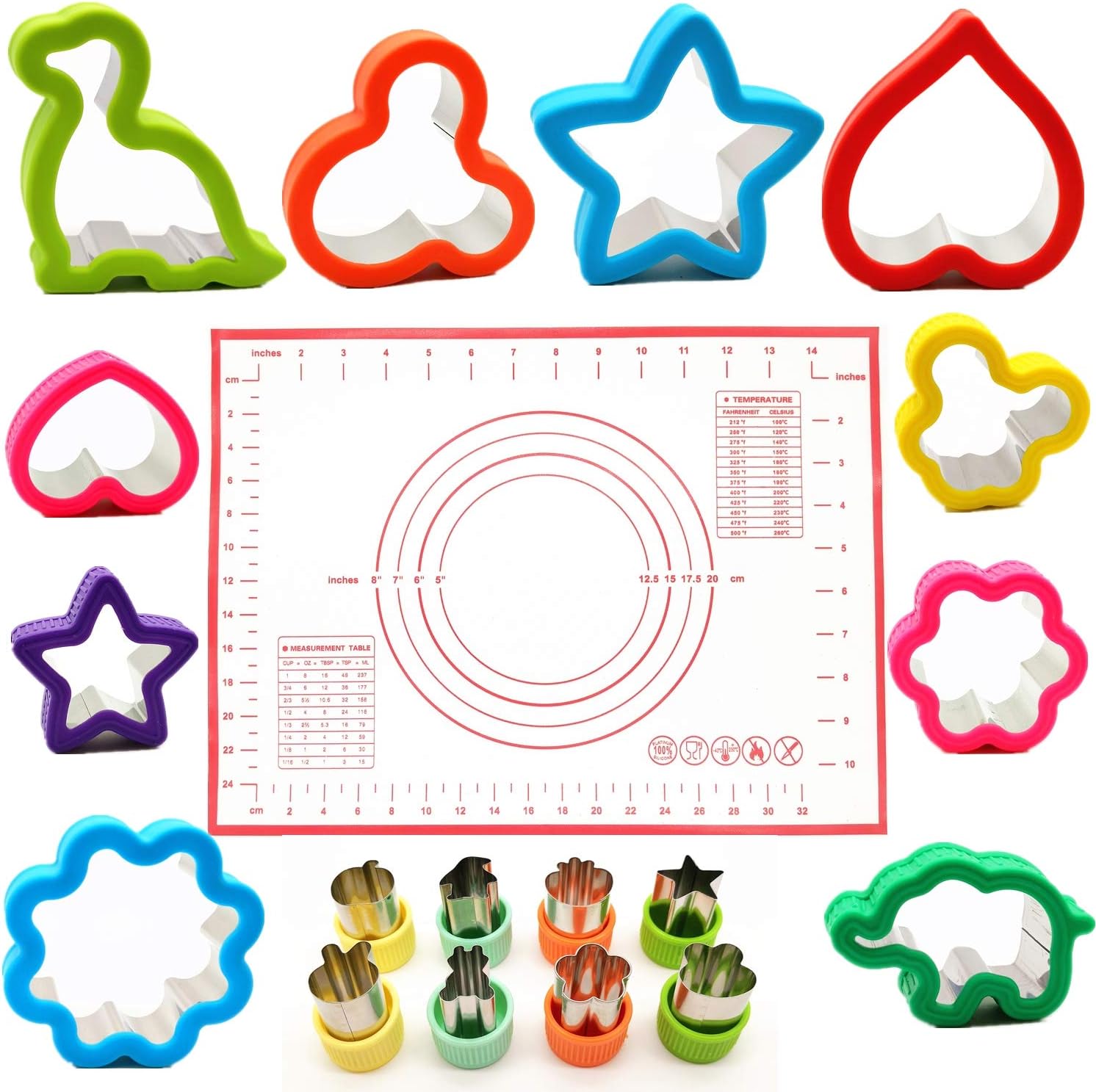 Ouddy Petsvv Tatuo Sandwiches Set 14 Pack, Stainless Steel Cookie Mickey Mouse & Dinosaur & Heart & Star ect Shapes Vegetable Fruit Cutters for Kids, one size, 2PCS