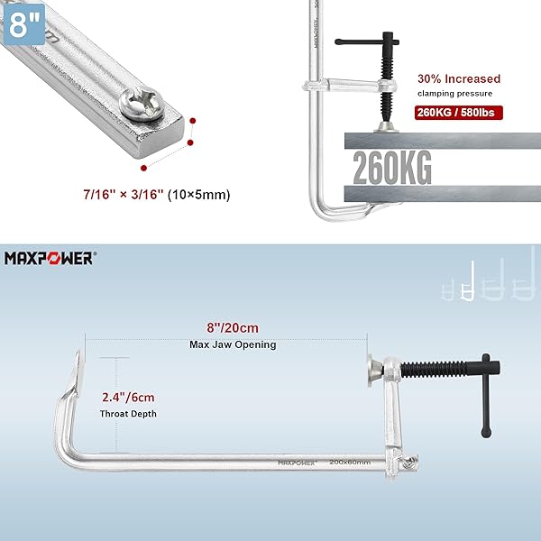MAXPOWER 4-PIECES LIGHT DUTY F CLAMPS SET, JAW OPENING 4″ 8″ 8″ 12″, CLAMPING FORCE 580 LBS AND1200 LBS, FULL STEEL WELDING TOOL KIT