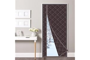 Anze Magnetic Thermal Insulated Door Curtain, Fits Door Size 32" X 80" Winter Door Cover, Waterproof Fabric Filled with Thick Cotton Windproof Insulation Door Blanket, Side Opening, Brown