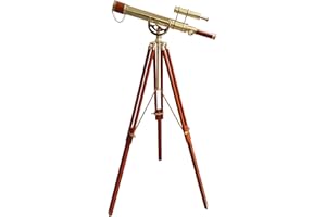 NAVIROCK Vintage Maritime Anchor Master Telescope Shiny Brass Adjustable Wooden Tripod Royal Educational Telescopes Double Barrel Brown Leather Nautical Home Decor & Office