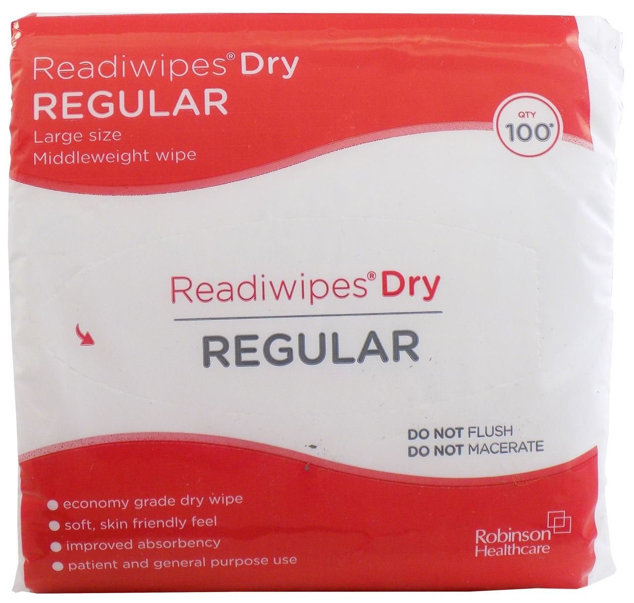 Readiwipes Dry - Regular, Large Size, Middleweight Wipe (4 Packs of 100), Red