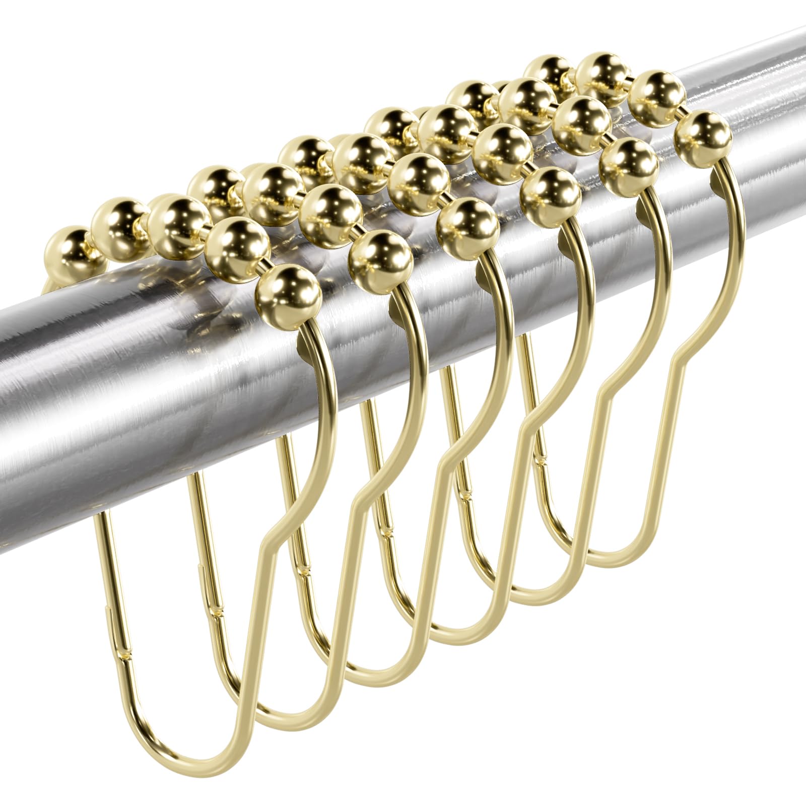 Titanker Gold Shower Curtain Rings, Rust-Resistant Metal Shower Curtain Hooks for Bathroom Shower Rods Shower Hooks Rings for Curtain - Set of 12