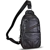 FEIGITOR Genuine Leather Sling Bag for Men Sling Backpack Handmade Retro Crossbody Purse Hiking Daypack Chest Shoulder Fanny Pack (Coffee)