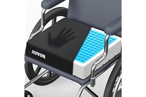 AUVON Cooling Gel Wheelchair Seat Cushion for Sciatica, Back, Pressure Sore and Ulcer Pain Relief, Breathable Memory Foam Chair Cushion with Waterproof Silk Fabric, Removable Strap, Anti-Slip Cover