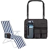 Beach Chair Hanging Storage Pouch Snack Bag, Outdoor Folding Camping Chair Caddy Seat Organizer with 4 Pockets, Chair Side Organizer Storage Bag Armrest Pouch with Cup Holder