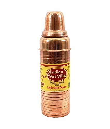 Indian Art Villa Copper Linning Thermos Design Bottle |700 ML | for Storage Water |Used as Travelling Beneficial for Health