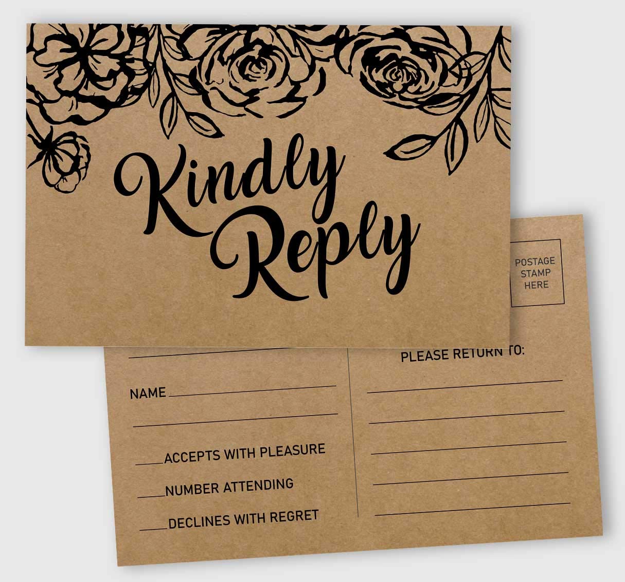Inkdotpot 50 Blank RSVP Postcards Floral Kraft Rustic Print 4"X6" Response Cards,RSVP Reply Card For Wedding,Bridal Shower,Baby Shower