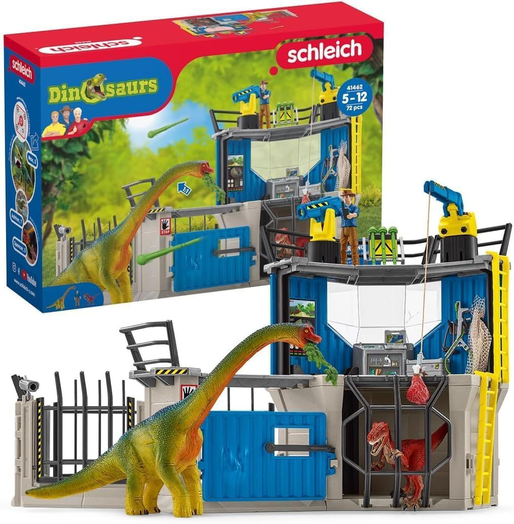 SCHLEICH Dinosaurs | Große Dino-Forschungsstation 41462 | Spielset mit 2 Dino Figuren, Forscher Maxx und Zubehör | tolles Geschenk für Kinder | Dinosaurier Spielzeug ab 4 Jahren | Set aus 72 Teilen