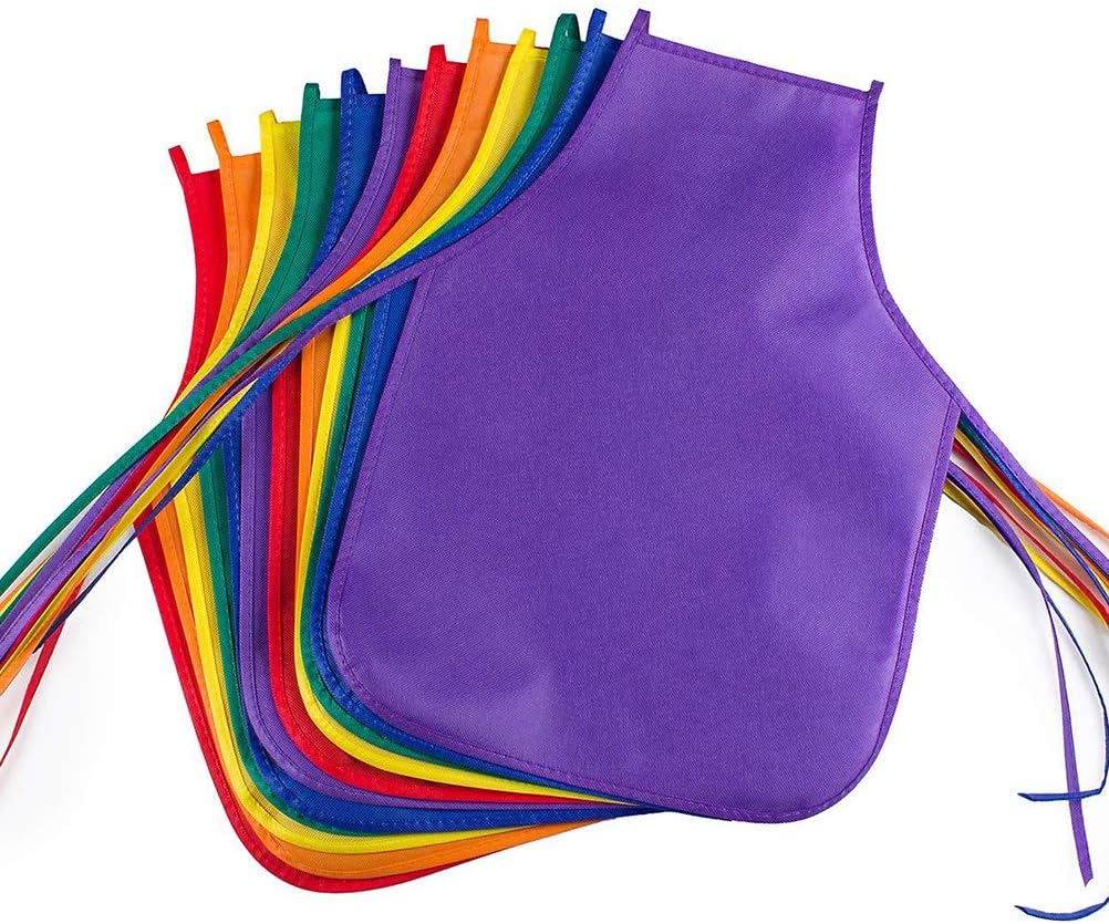 MENGXIANG 18 Pack 6 Colors Children's Artists Fabric Aprons Kids Painting Apron Art Smock for Kitchen,Classroom,Community Event,Crafts & Art Painting