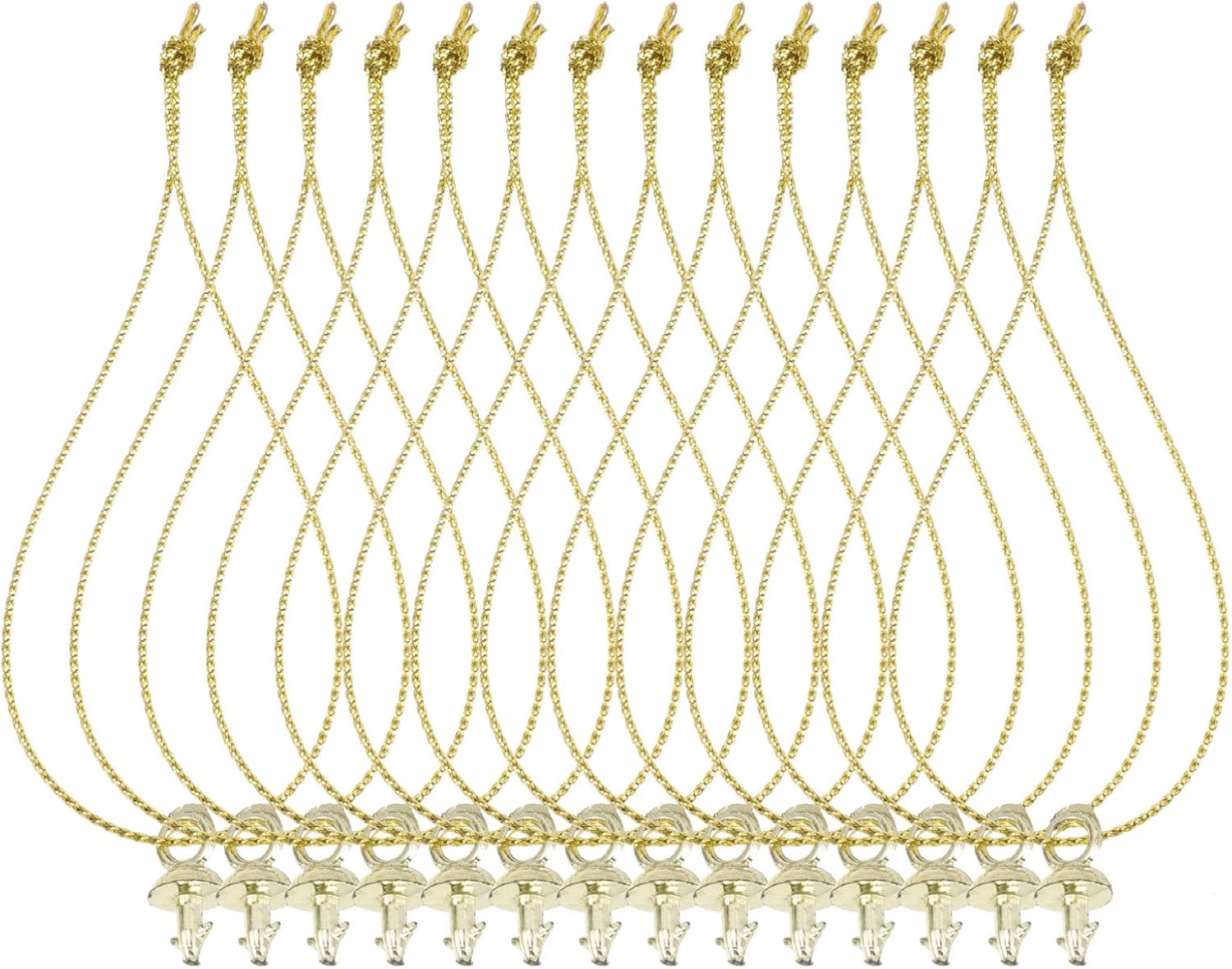 Ornament Hooks - Christmas Ornament Fasteners 100pcs Gold Christmas Ornament Hanger Snap Locking String Precut Hanging Ropes for Christmas Tree Ornament Decorations Christmas Hanging Ropes