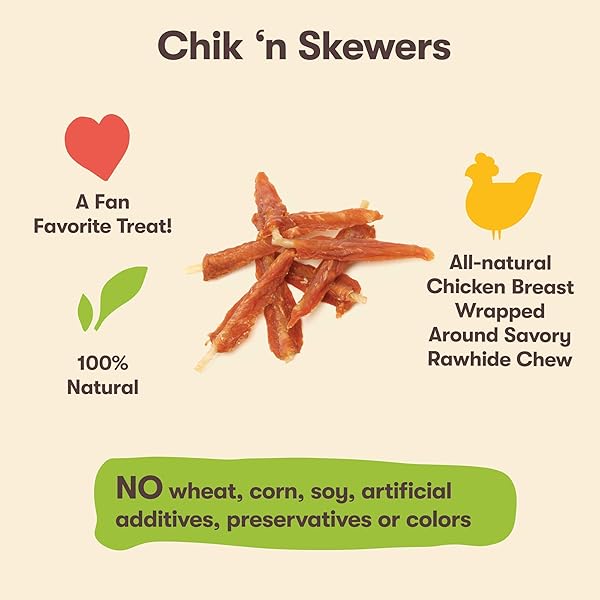 PET ‘N SHAPE CHIK ‘N SKEWERS – CHICKEN WRAPPED RAWHIDE – ALL NATURAL DOG TREATS, CHICKEN, 8 OZ, 10808