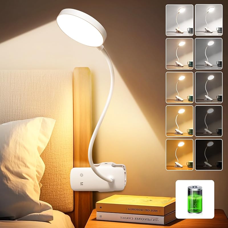 One Fire Clip On Reading Light 3600mAh USB Battery 5 Brightness 5 Colors