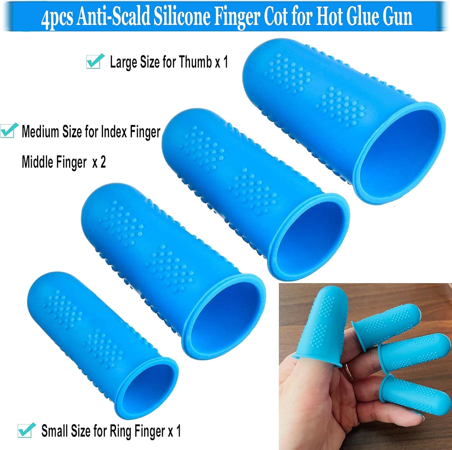 DuoAndDuo Hot Glue Gun kit 20W with 30pcs Mini Hot Glue Sticks for Glue Gun, Hot Melt High Temp Industrial Glue Gun, Glue Guns with 4pcs Anti-Scald Silicone Finger Cot, DIY Crafts Hot Glue Guns (Blue)