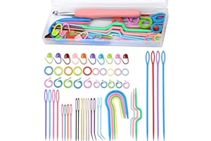UZECPK 62PCS Yarn Needles Set, Knitting Supplies Kit with Crochet Hook(8mm), Big Eye Blunt Needles Kit with Bent Tapestry Needle Plastic Sewing Needles Weaving Needle Stitch Markers for Crochet Sewing
