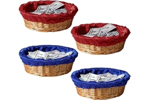 FillTouch 4 Pcs 12 Inches Round Offering Baskets for Church Wicker with Removable Liner Rattan Collection Receiving Storage Woven Bread Basket for Church Communion Supplies