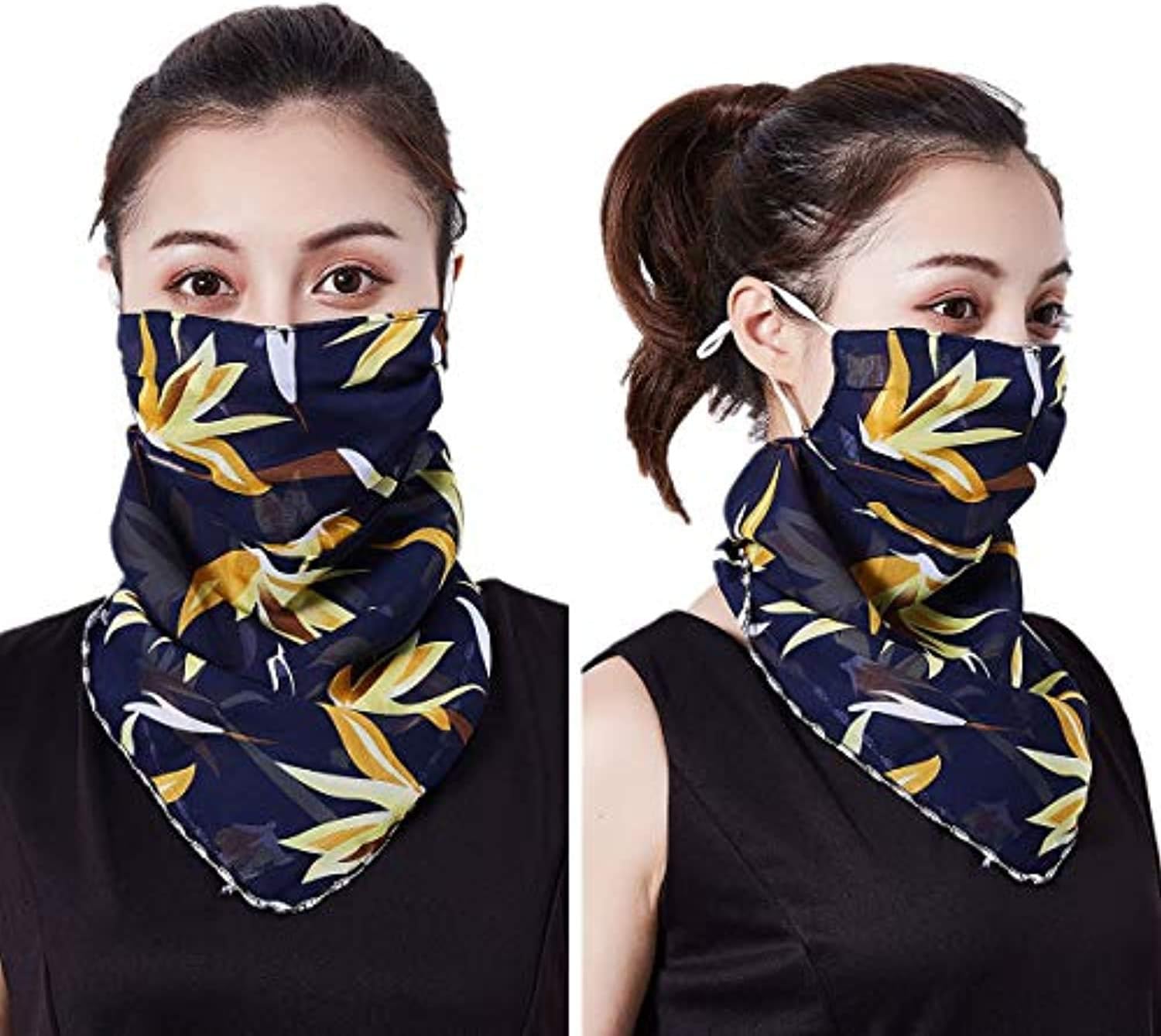 3pcs Chiffon Face Shield Mask Earloop Respirator Scarf Bandana Sun Protection for Women Girls Outdoor Dust, Pollen