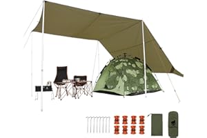 GEERTOP 17 × 10 ft Large Camping Tent Tarp Outdoor Waterproof Flame Retardant Hammock Rain Fly Backpacking Tent Tarp Shelter for Hiking Travel Picnic(Not Includes Poles)