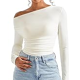 SUUKSESS Women Long Sleeve Off Shoulder Tops Trendy Cowl Neck Going Out Shirt for Fall