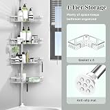 KEGII Telescopic Shower Caddy Corner Silver Stainless Steel Shelf with Hooks view 4