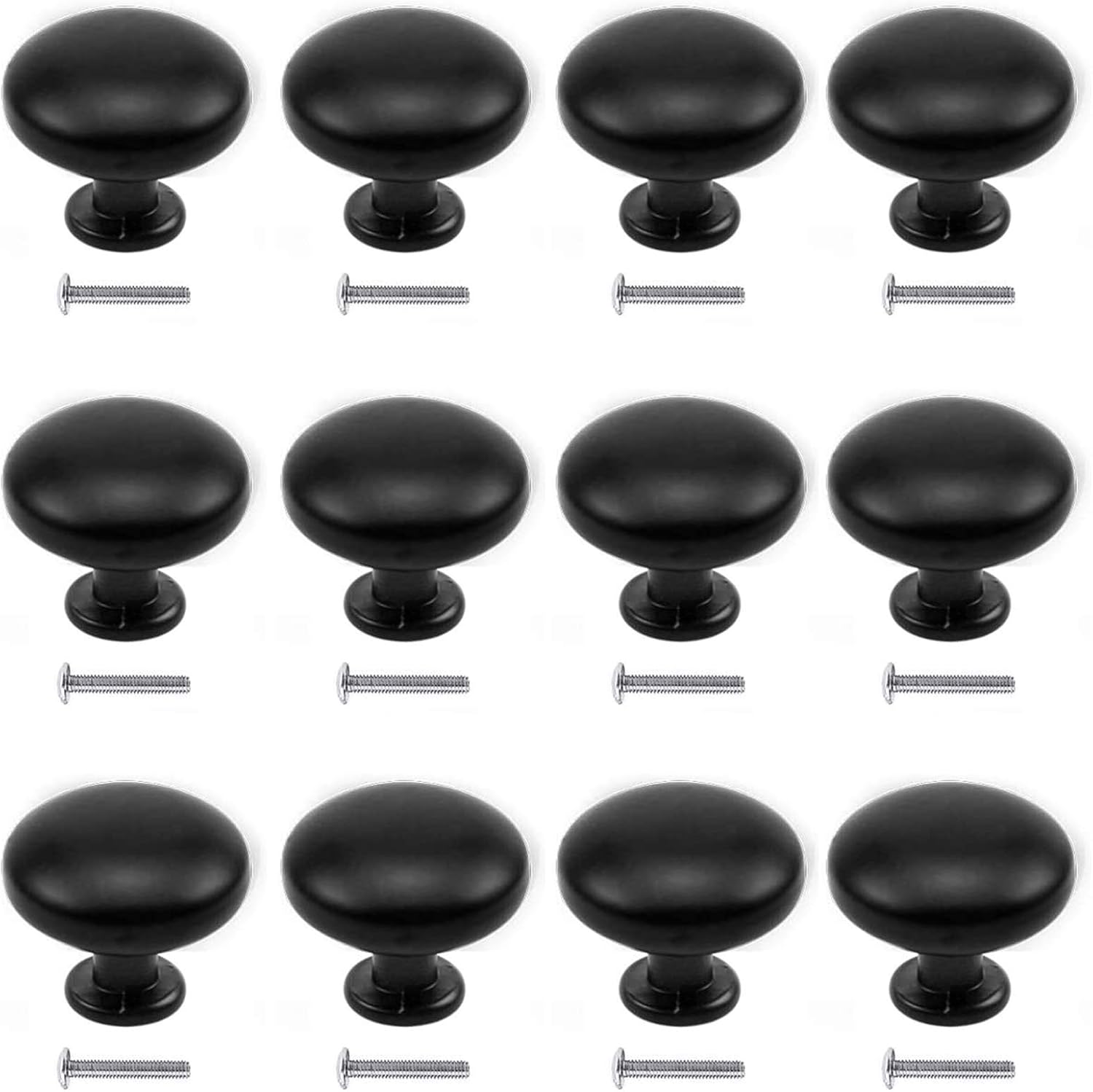 OUBTDK 12Pcs Black Drawer Knobs Kitchen Cabinet Knobs Round Mushroom Handles Pulls Cupboard Door Knobs Aluminum Alloy Drawer Handles with 12Pcs Screws for Wardrobe Cupboard Furniture Bedroom 28 mm