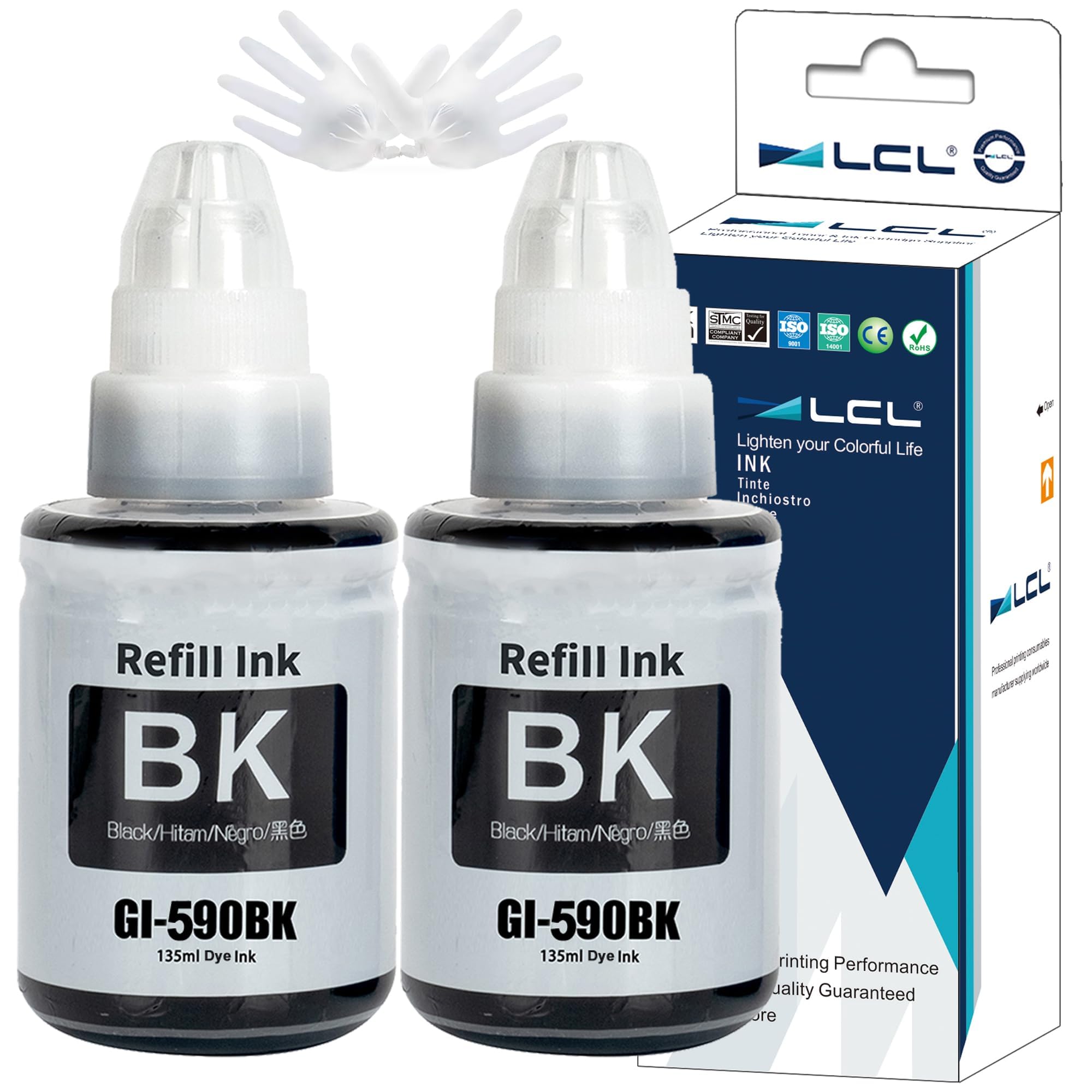 LCL GI-590 GI590 Ink bottle Compatible for Canon GI-490 GI-590 Ink bottle Compatible with Canon Pixma G1400 G1410 G2400 G2410 G3400 G4400 G4411 G1500 G1510 G2500 G2510 G3500 G3510 G4500 (2 Pack)