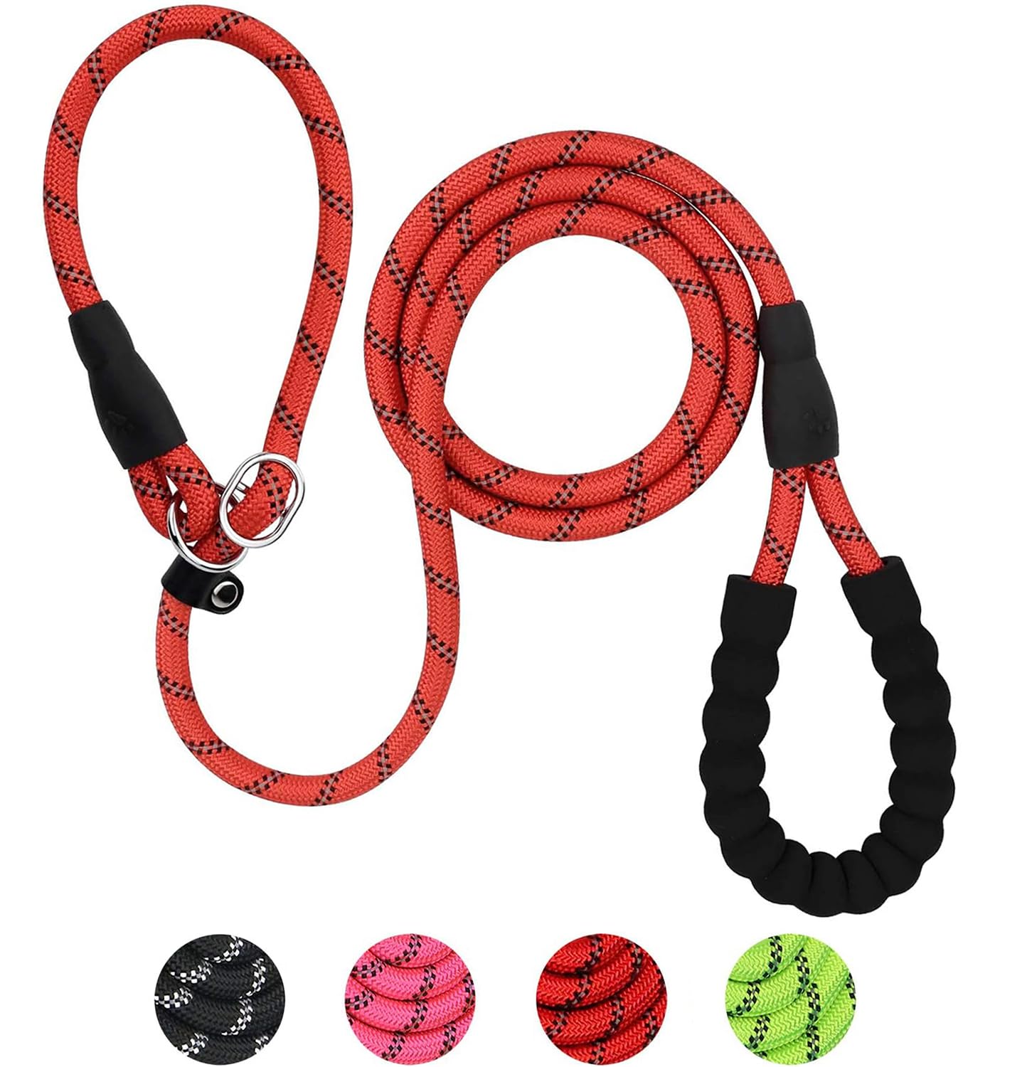 Reflective Slip Lead Dog Leash - 2m Soft Padded Handle Training Lead & Rope | Pet Lead for Small, Medium, Large Dogs and Cats (Red)