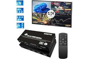 AOGETYO 4K HDMI Switch, 4K hdmi switcher 4 in 1 Out, IR Remote Control+Button Press, HDMI Splitter with 5 Modes Displays 1 Full Screen+4 Kinds Four Split, Support 3D HDCP2.2, Audio Extractor for PS4/5/PC/DVD
