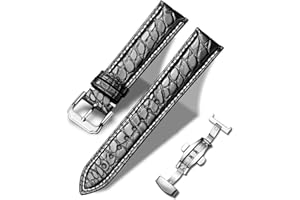 MOREANBELT Moran Quick Release Alligator Leather Watch Band Deployment Butterfly Buckle 18mm 19mm 20mm 22mm 24mm Replacement Genuine Crocodile Leather Loop SmartWatch Strap for Men Women