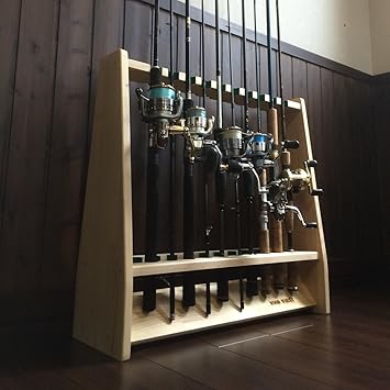 Amazon Wood Works 日本製 ロッドスタンド両面１９本用 本体 ナチュラル フェルト グリーン Wood Works ロッドスタンド