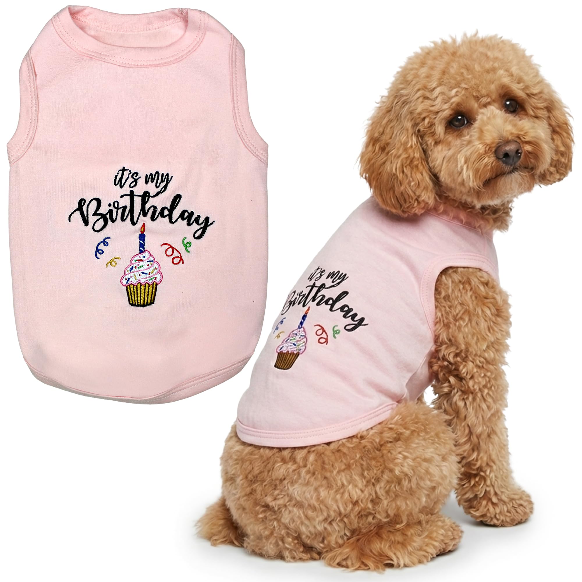 Parisian Pet It's My Birthday Pink Dog Cat Clothes Tee Shirts Dog T-Shirt, L