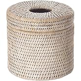 KOUBOO La Jolla Rattan Toilet Paper Holder with Lid, White Wash, Bathroom | Handwoven natural texture, freestanding design, concealed roll storage, easy-access opening, decorative bathroom accent