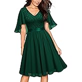 MISSMAY Women's Vintage V-Neck Floral Lace Contrast Chiffon Prom Party Dress