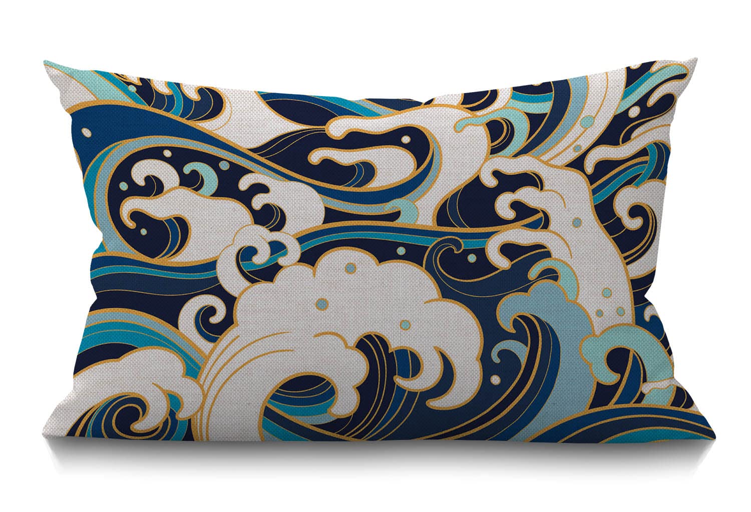 BGBDEIA Waves Cushion Cover Farmhouse Japannese traditional pattern with splashes ocean waves and foam Decorations Pillow Cover Case for Sofa Couch Cotton Linen 30 x 50 cm 12x20 Inches