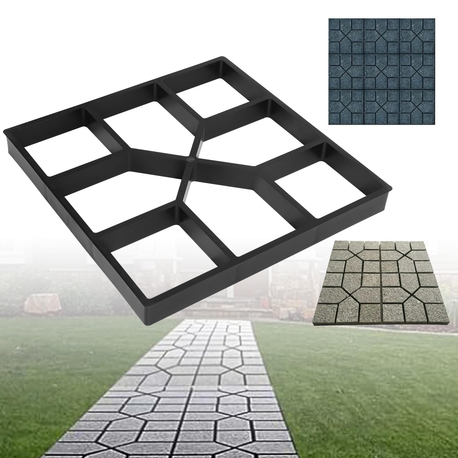 Concrete Moulds Paving Square Path Mould Concrete Garden Paving Moulds 8 Grid DIY Driveway Brick Patio Concrete Slab Path Walk Maker Mould 40 x 40cm/15.75 x 15.75 inch