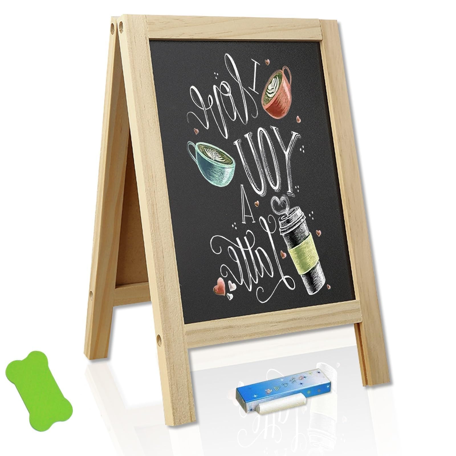 A Boards Pavement Signs, Small Blackboard 25 x 40 cm (9.84 x 15.7in) Double Sided Easel Freestanding Menu Board Advertising Board for Café Shop Pub Outdoor