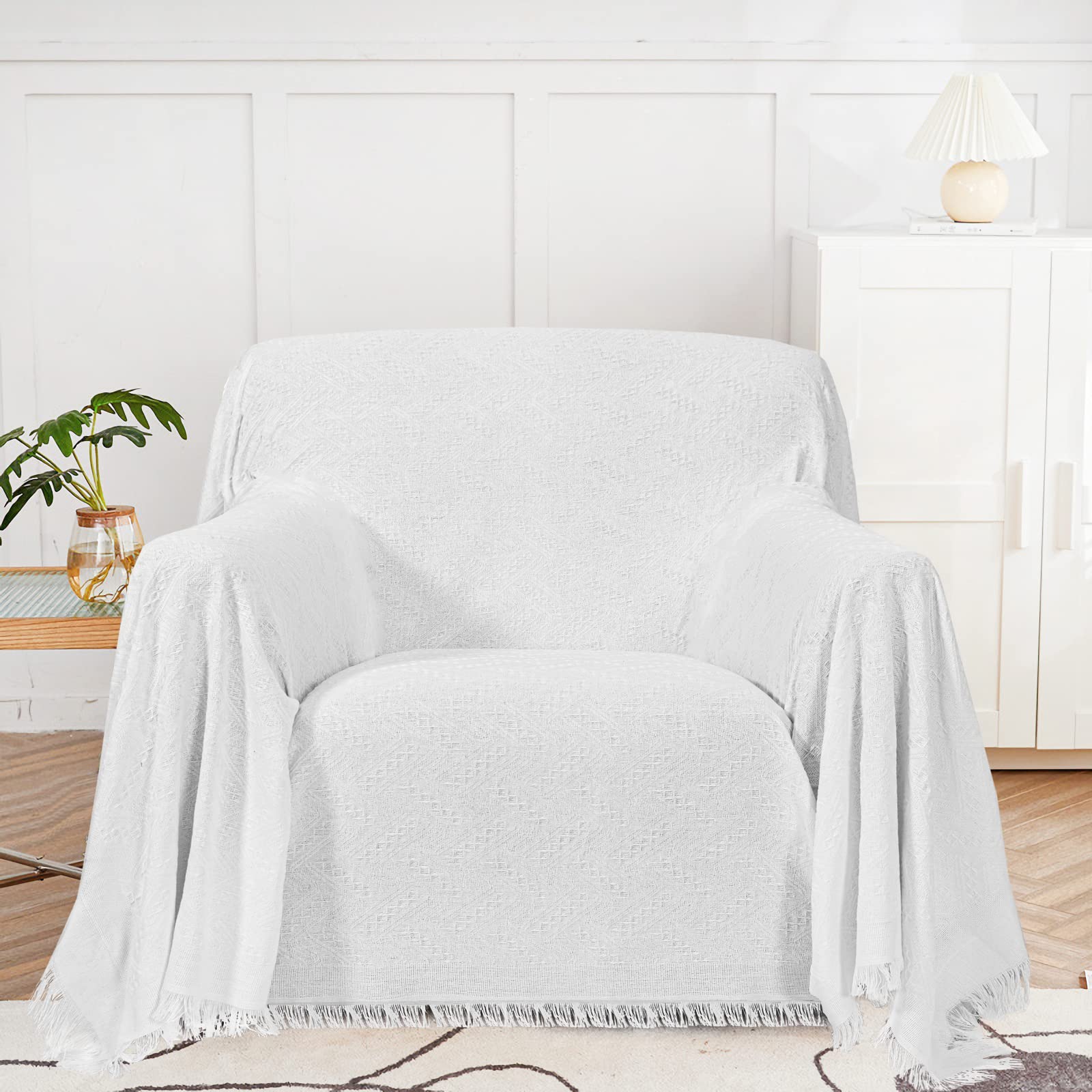 Photo 1 of MYSKY HOME Couch Cover White Sofa Covers Small Chair Cover Geometrical Couch Recliner Cover for 1 Cushion Couch Washable Futon Sofa Throws Single Sofa Slipcovers for Dogs (Medium, 71" x 91", White)