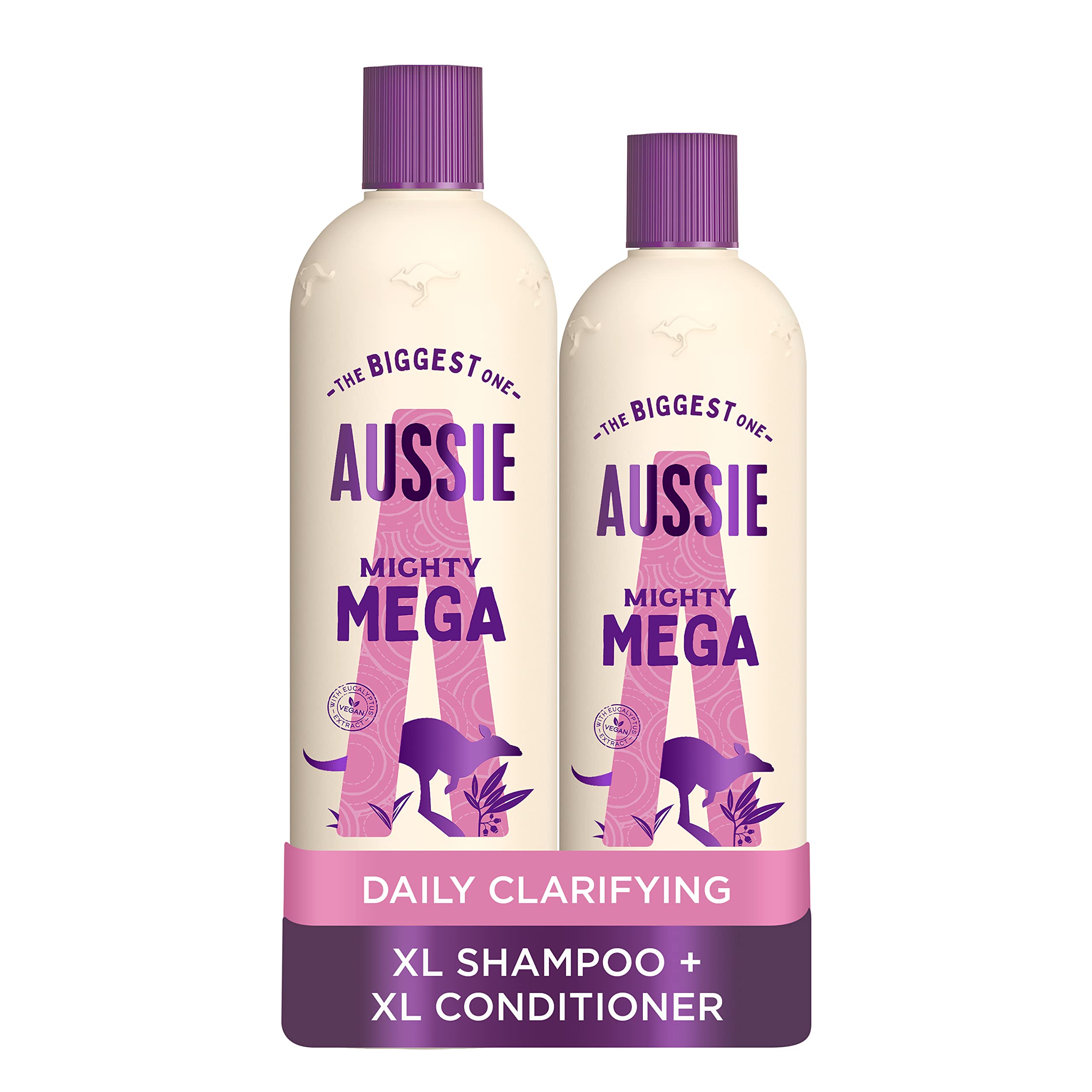 Aussie Mega Shampoo and Conditioner Set, Hair Care for Dry Damaged Hair, Vegan Shampoo and Conditioner, Silicone Free, XL Value Pack, 675ml shampoo and 470 conditioner, Pack of 2