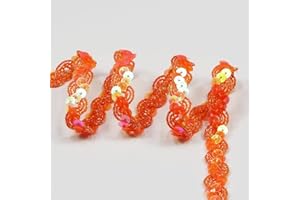 VOOMOLOVE 12 Yards，Wide 0.59 Inch Orange Sequin Ribbon Trim for DIY Sewing Dress Dance Costumes，Headband （Orange）