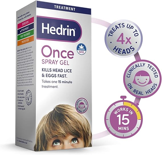 Hedrin Once Spray Gel Head Lice Treatment Nits Treatment Kills