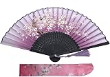 Kibon Folding Hand Fan Bamboo Silk Tassel Purple 8.3 15x8.3in Handheld view 1