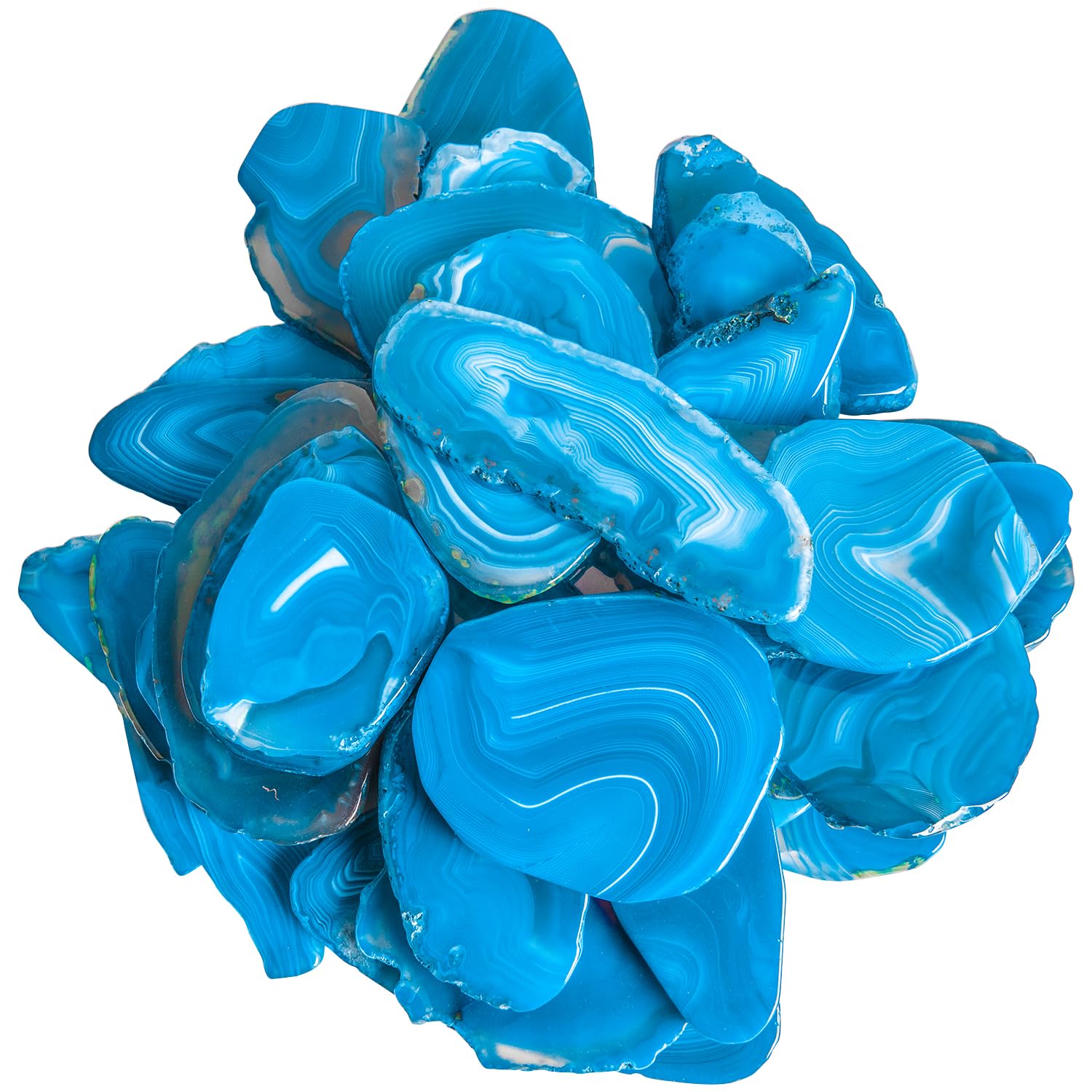 June&Ann Blue Agate Light Table Slices,Large Size,approx. 3-4inch Length, 10 Pcs Irregular Polished Agate Slab Cards Healing Crystals Geode Stones for Home Decoration & Jewelry Making