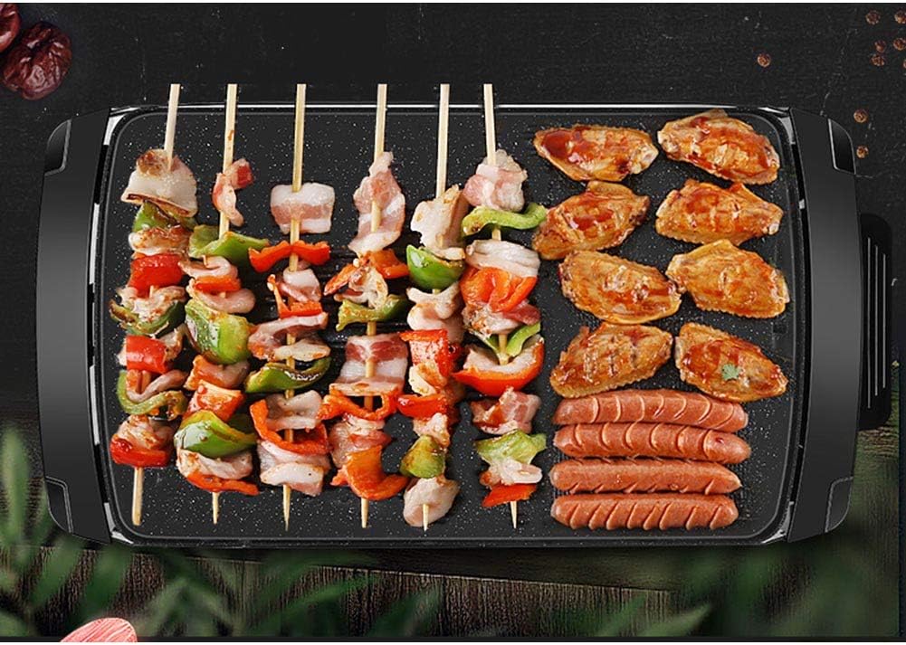 review Electric Teppanyaki Table Grill, 56297.5CM Non-Stick Griddle 5 files with Adjustable Temperature, BBQ Hot Plate Barbecue - Large Electric Health Grill - Teppanyaki Style 1800W