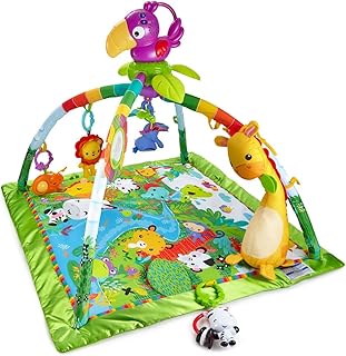 Fisher-Price DFP08 - Rainforest Erlebnisdecke, Krabbeldecke mit Musik und Lichtern, Spieldecke für Babys mit weichem Spielbogen, ab 0 Monaten, mit Tukan