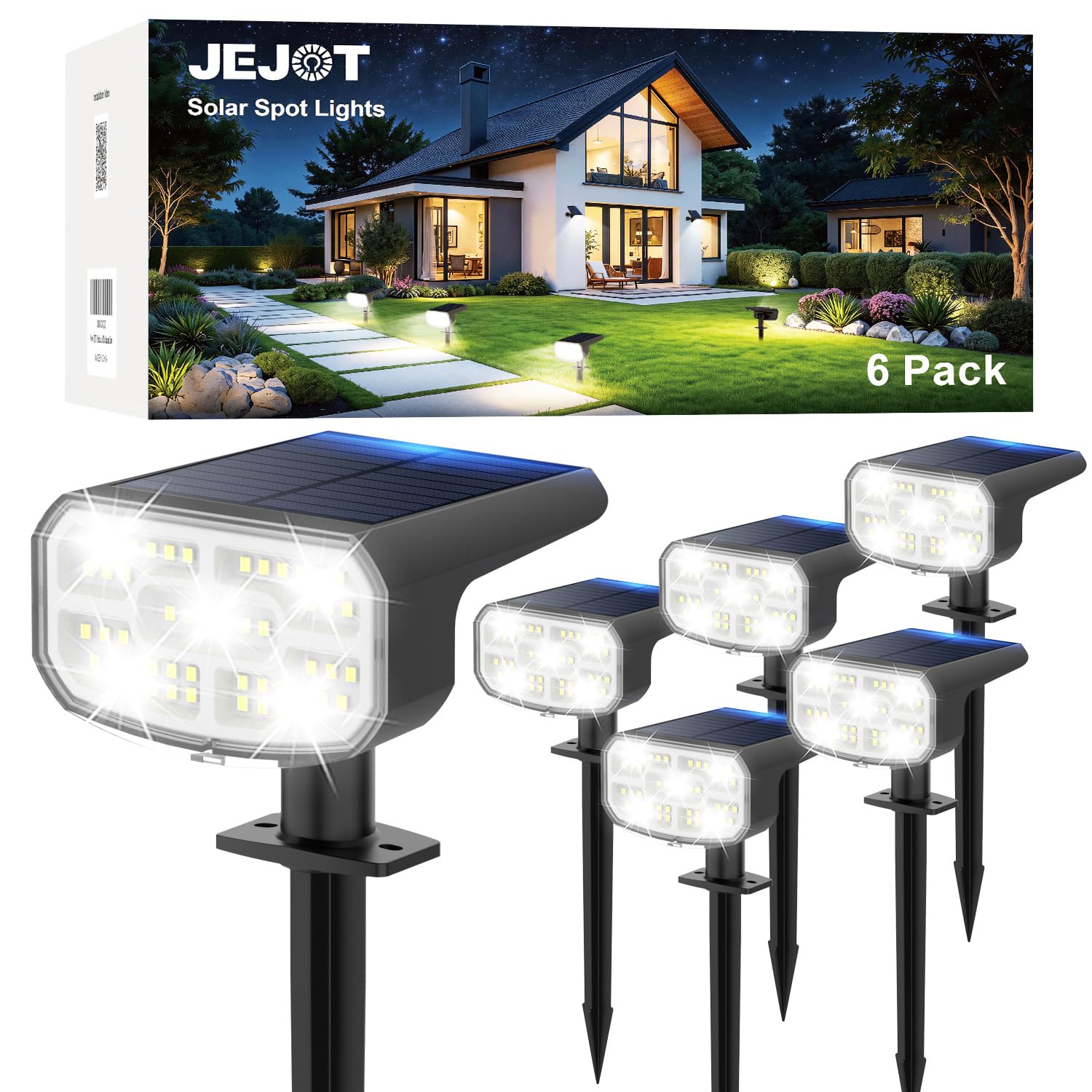 JEJOT Solar Spot Lights Outdoor Waterproof,6 Pack,2 Lighting Modes Solar Spotlights, Solar Lights for Yard Garden Lawn Landscape,Cool White