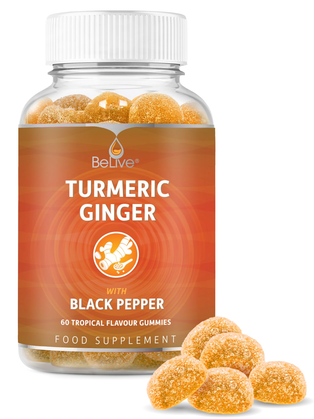 Turmeric Vitamin Supplement Gummies with Ginger & Black Pepper | Supports Joint Pain & Anti-Inflammatory Response | Active Ingredient 300mg Curcumin Extract | Vegan | Tropical Flavour (60 Count)