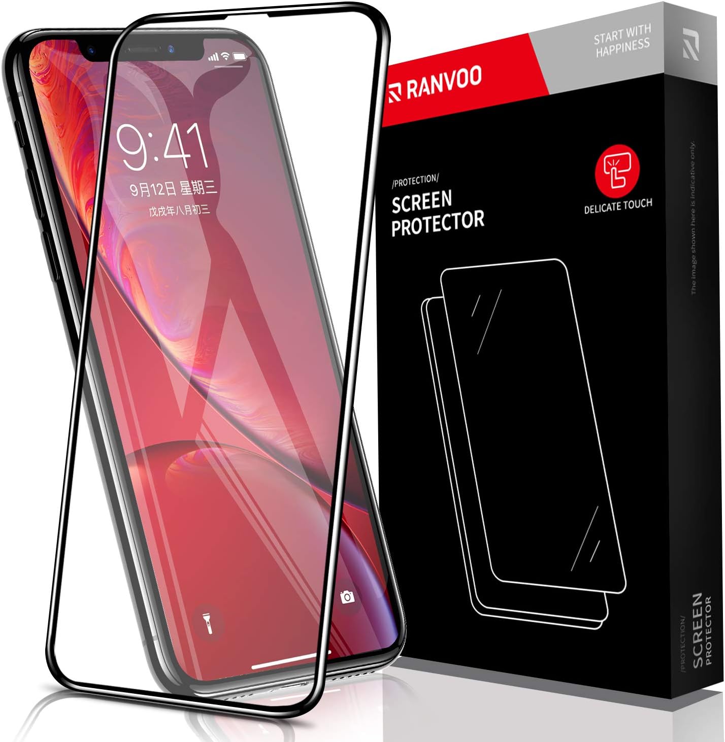RANVOO iPhone 11 Screen Protector, Premium 9H Tempered Glass Screen Protector for iPhone XR 6.1" Full Coverage, Easy Installation Frame, Edge to Edge Protection, Shatterproof - HD Clarity