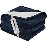 RALYSUN Electric Blanket Twin Size 62" x 84" Thickened Flannel and Sherpa Heated Blanket,10 Hours Timer Auto-Off,5 Heating Levels,for Bedroom Office Couch,Navy Blue