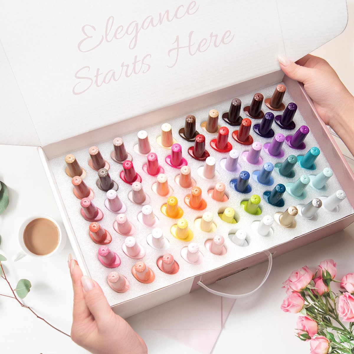 VENALISA VIP5 65PCS Hema Free Gel Nail Polish Set, 60 Colors Sparkle Glitter Jelly White Nude Pink Red Green Brown Gel Polish Kit with Base Gel Top Coat Nails Manicure Salon at Home - Image 7