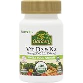 NaturesPlus Source of Life Garden Vitamin D3 &amp; K2 - 60 Capsules - Immune System and Bone Support - USDA Certified Organic, Vegan, Gluten Free - 60 Servings